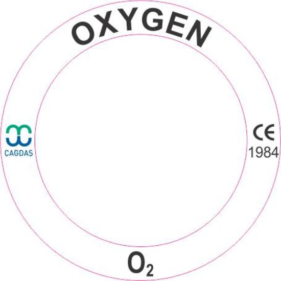 Oksijen Dış : 38,4  İç : 29,1 mm ebatında PVC Opak Halka Damla Etiketler resmi