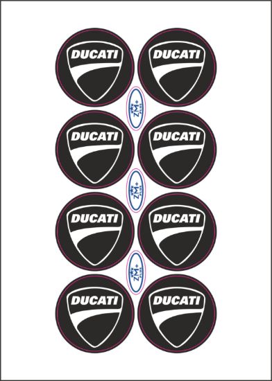 Ducati Siyah-Beyaz 27,5 x 27,5 mm ebatında PVC Opak Normal Kesimli Damla Etiketler resmi